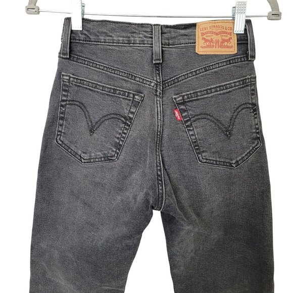 Levis Wedgie Straight High-Rise Button Fly Jeans Womens Size 25 Black Denim - Picture 2 of 6